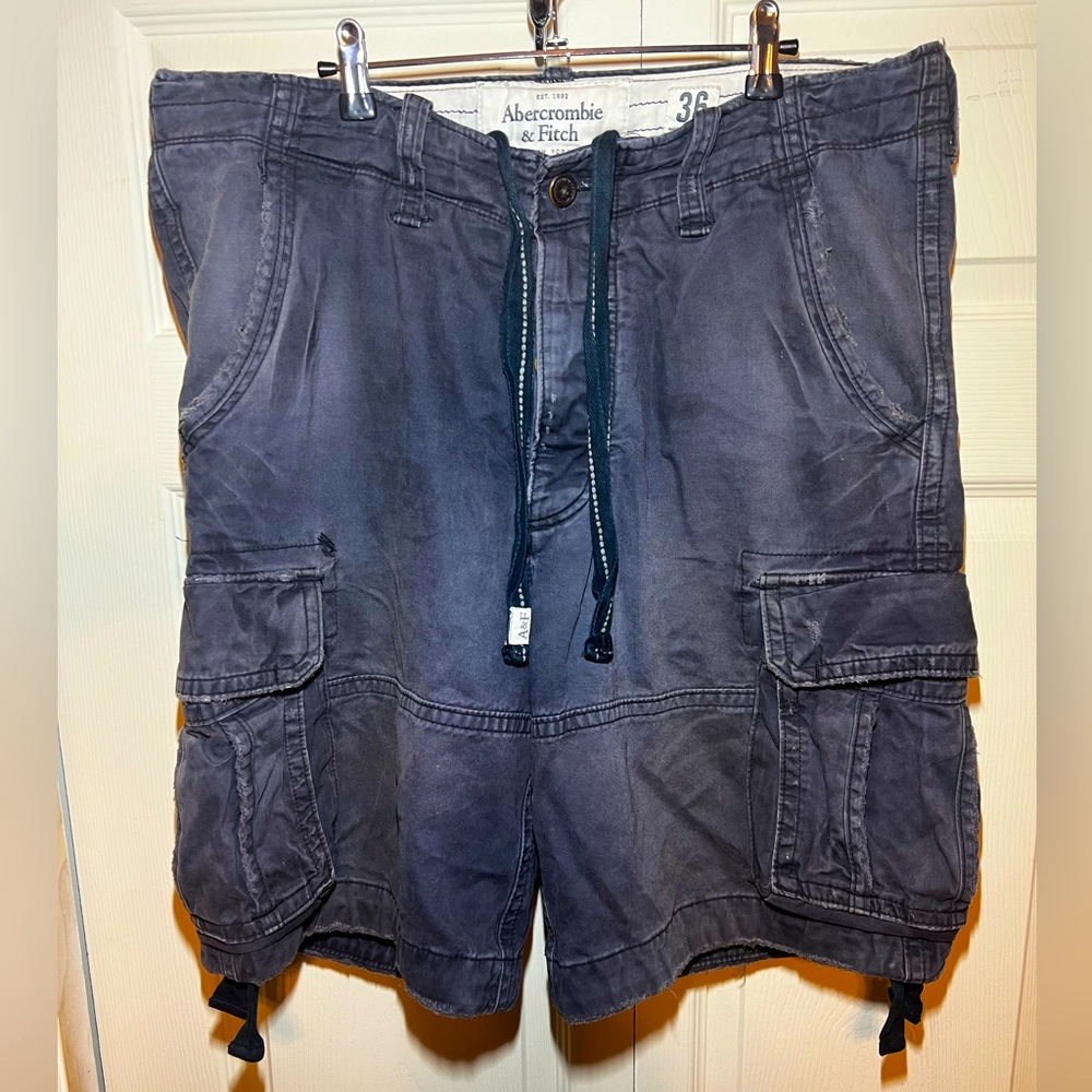 Abercrombie and Fitch, Navy Cargo Shorts, Rugged Duty, 36W w/ Drawstring